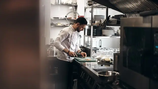 commercial kitchen, chef working in a restaurant kitchen